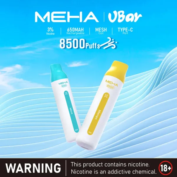 MEHA VBar 魅嗨 小白條 8500口 拋棄式電子煙 3%尼古丁鹽/黃金配方/冰爽水果/8500口大容量/650mAh可充電設計