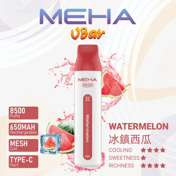 MEHA VBar 魅嗨 小白條 8500口 拋棄式電子煙 3%尼古丁鹽/黃金配方/冰爽水果/8500口大容量/650mAh可充電設計