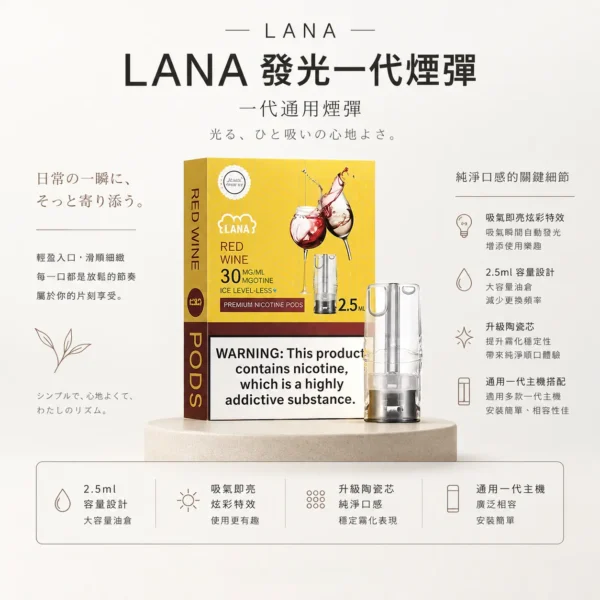 LANA 一代通用煙彈 3顆裝/炫彩特效/升級陶瓷芯/2.5ml容量/純淨口感/通用一代主機