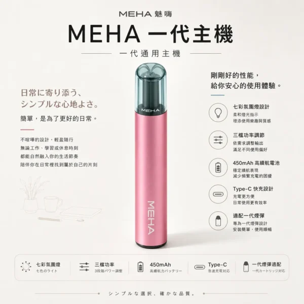 MEHA 魅嗨 星耀版 一代通用主機 七彩氛圍燈/7W-10.5W/450mAh/快充/適配一代煙彈