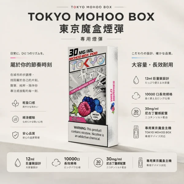TOKYO MOHOO BOX 東京魔盒 10000口專用煙彈 12ml/30mg尼古丁鹽/適配專用主機【買三盒煙彈加150贈主機】
