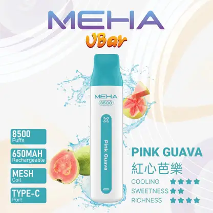 MEHA VBar 魅嗨 小白條 8500口 拋棄式電子煙 3%尼古丁鹽/黃金配方/冰爽水果/8500口大容量/650mAh可充電設計