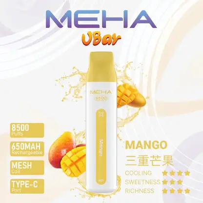 MEHA VBar 魅嗨 小白條 8500口 拋棄式電子煙 3%尼古丁鹽/黃金配方/冰爽水果/8500口大容量/650mAh可充電設計