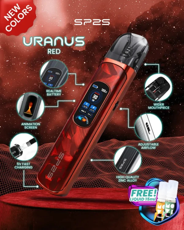 MP-Uranus-1080x1350px-New-Product-Red.webp SP2S 天王星 Uranus 開放式注油小煙主機 30W多檔調節/1000mAh/0.96吋液晶屏/內含0.6歐0.8歐空彈/通用小煙油